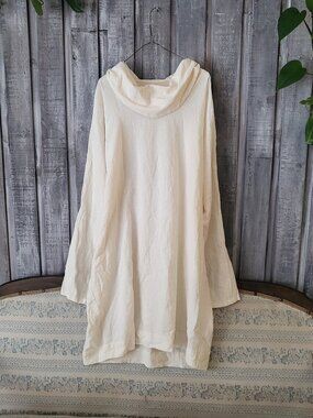 UZI NYC Cream White Crinkle Cotton Cowl Neck Tunic Dress Oversized OS Boho